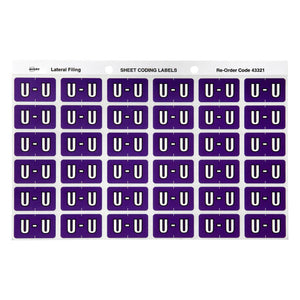 Avery Alphabetical U Side Tab Labels 43321 25x38mm 180 Pack | Smaller format for colour-coded filing system top-up