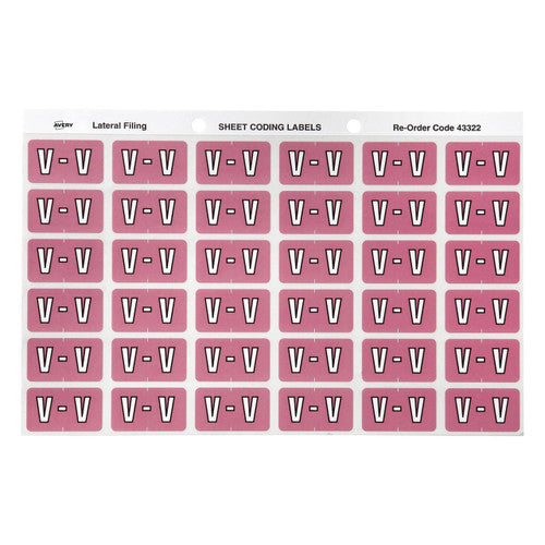 Avery Alphabetical V Side Tab Labels 43322 25x38mm 180 Pack | Smaller format for colour-coded filing system top-up