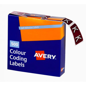 Avery Alphabetical K Side Tab Colour Coding Labels 25x38mm 500 Box - image 1