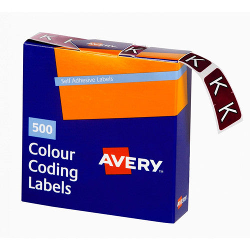 Avery Alphabetical K Side Tab Colour Coding Labels 25x38mm 500 Box - image 1