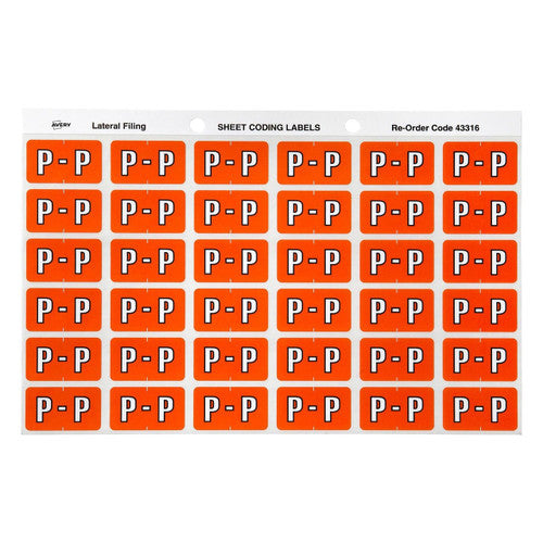 Avery Alphabetical P Side Tab Colour Coding Labels 25 x 38mm 180 Pack - image 1