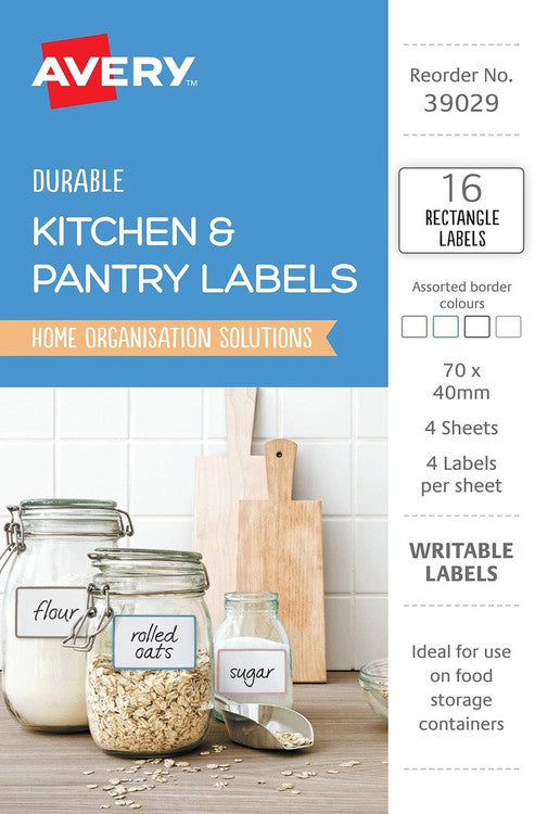 Avery Assorted Rectangular Kitchen and Pantry Labels 70 x 40mm 16 Pack - image 1