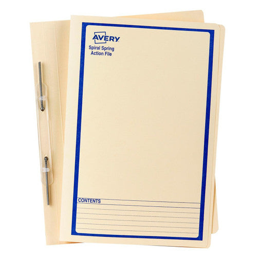Avery Buff Spiral Spring Action File Blue Print Foolscap 25 Pack - image 1