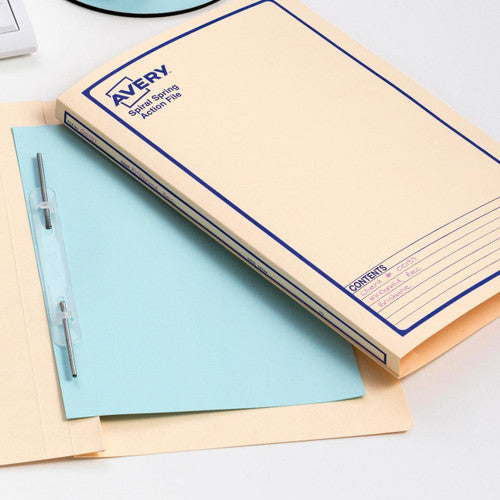 Avery Buff Spiral Spring Action File Blue Print Foolscap 25 Pack - image 2