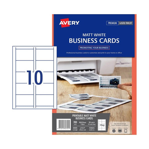 Avery Micro-Perforated Business Cards 959025 Matt 150gsm 10-Up | In-house business card printing for inkjet and laser printers