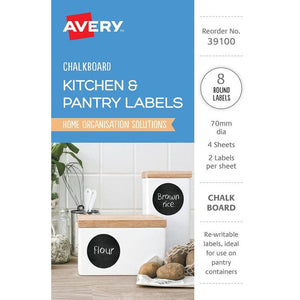 Avery Chalkboard Round Rewritable Labels 39100 70mm 8 Pack | Write with chalk or liquid marker, wipe and reuse