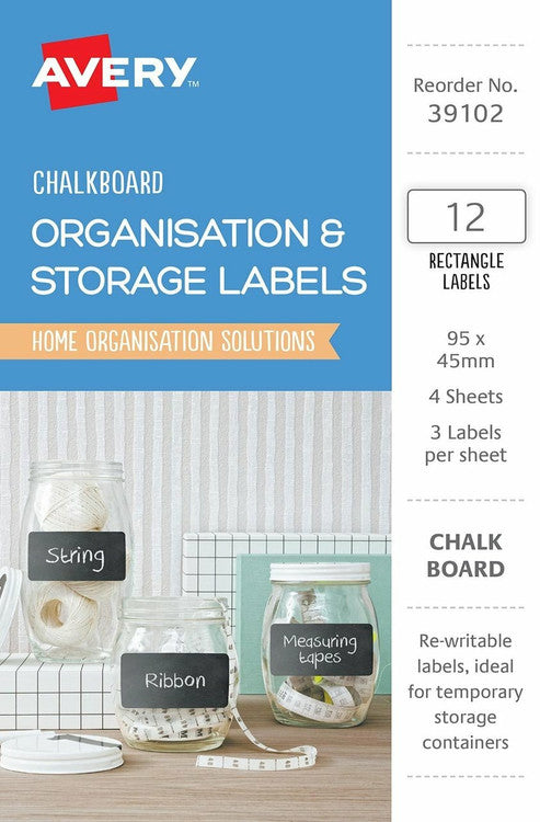 Avery Chalkboard Rectangle Rewritable Kitchen and Pantry Labels 95 x 45mm 12 Pack - image 1