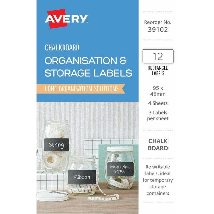 Avery Chalkboard Rectangle Rewritable Kitchen and Pantry Labels 95 x 45mm 12 Pack - image 1