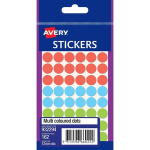Avery Multi-Coloured Circle Stickers 932294 12mm Pack 162 | Fine-detail colour-coding for small items, cables, keys and dense filing