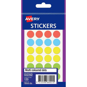 Avery Multi-Coloured Circle Stickers 932292 16mm Pack 140 | Visible colour-coding dots for files, folders, binders and inventory