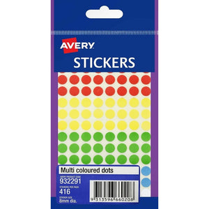 Avery Multi-Coloured Circle Stickers 932291 8mm Pack 416 | The most discreet dot size for fine document marking and dense inventory coding