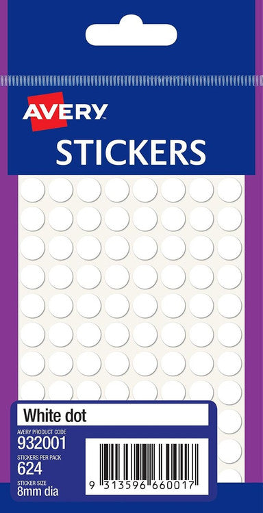 Avery White Circle Stickers 932001 8mm Pack 624 | Neutral dots for error correction, price cover-ups and clean-slate marking