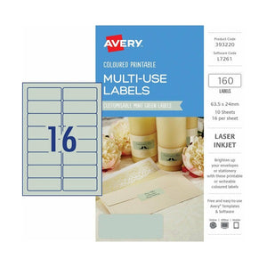 Avery Multi-Use Mint Green Coloured Labels 393220 63.5x24mm 160pk 10 Sheets | Compact permanent mint green label for colour-coded filing and identification