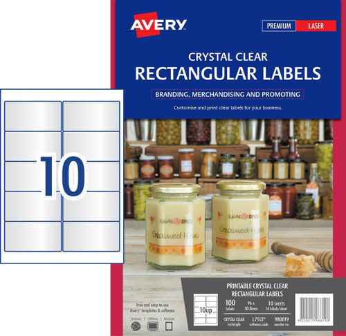 Avery Crystal Clear Rectangular Product Labels L7113 100 Pack 96 x 50.8mm 10UP - image 1