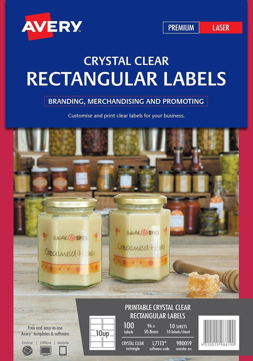 Avery Crystal Clear Rectangular Product Labels L7113 100 Pack 96 x 50.8mm 10UP - image 3