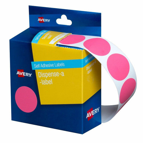 Avery Pink Dispenser Labels 937249 Circle 24mm Pack 500 | Soft colour dot for sold marking, healthcare ID and pastel category systems