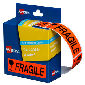Avery Pre-Printed Fragile Dispenser Labels 937252 64x19mm Pack 125 | Clear handling instruction for fragile goods dispatch and courier shipments