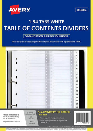 Avery Divider 85654 1-54 Index Tabs A4 White | The largest numeric divider set for comprehensive reference and project binders