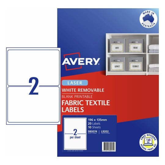 Avery 980074 printable fabric textile labels, 196 x 135mm