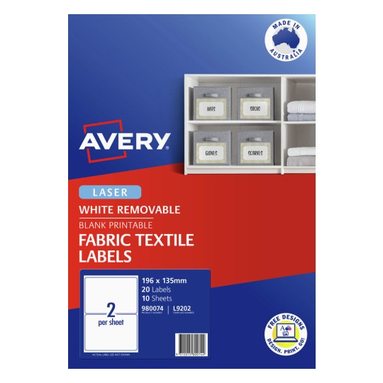 Avery 980074 printable fabric textile labels, 196 x 135mm
