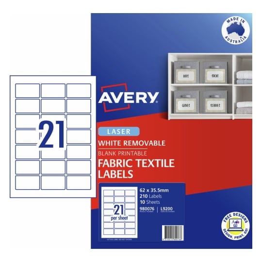 Avery 980076 printable fabric textile labels, 62 x 35.5mm