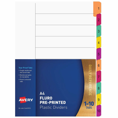 Avery Fluorescent Mylar Tab Dividers 1-10 Index - image 1