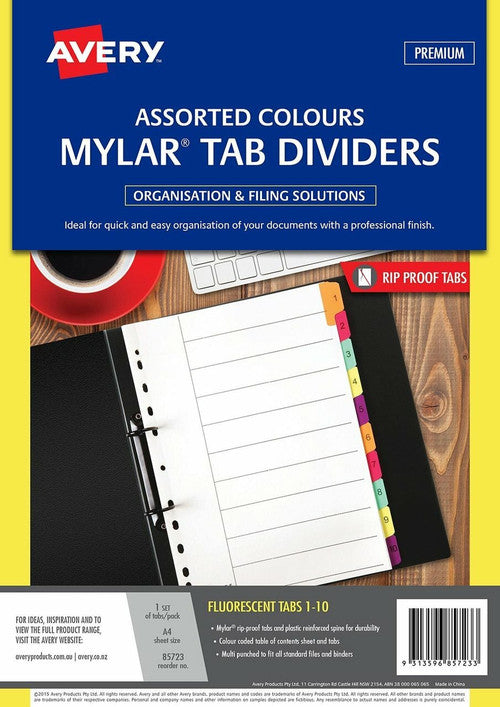 Avery Fluorescent Mylar Tab Dividers 1-10 Index - image 2
