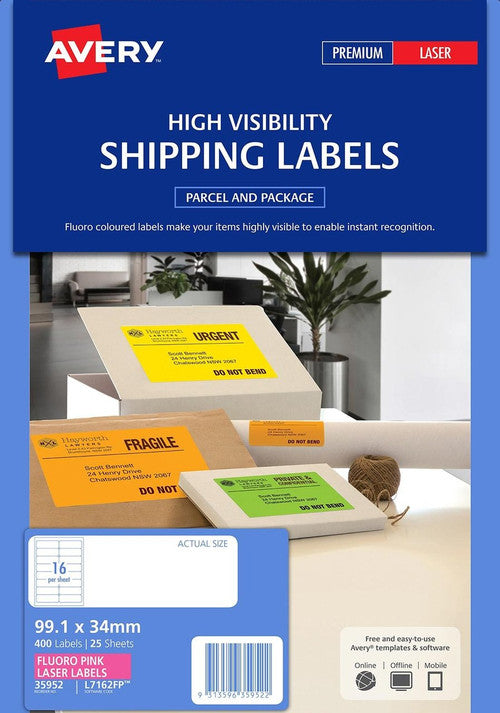 Avery Fluoro Pink Signalling Labels L7162FP 400 Pack 99.1x34mm 16UP - image 3