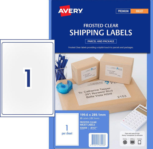 Avery Frosted Clear Matt Finish Shipping Labels J8567 25 Pack 199.6x289.1mm - image 1