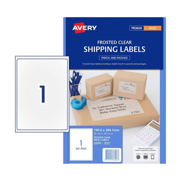 Avery Frosted Clear Matt Finish Shipping Labels J8567 25 Pack 199.6x289.1mm - image 1