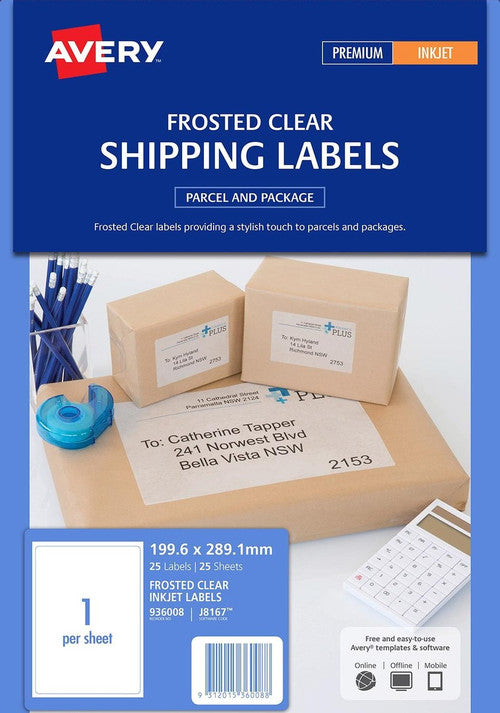 Avery Frosted Clear Matt Finish Shipping Labels J8567 25 Pack 199.6x289.1mm - image 2