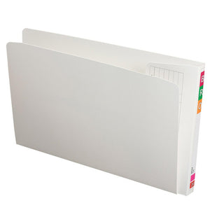 Avery 165720 Fullvue extra heavyweight shelf lateral file 30mm gusset white foolscap shown in retail box of 100 with clear Mylar cover for complete document visibility in open-shelf filing