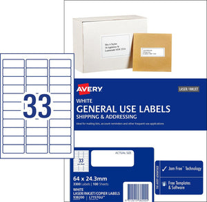 Avery White General Use Labels 938200 L7157GU 3300pk 33-Up | Maximum yield for very high-volume mail houses and fulfilment centres