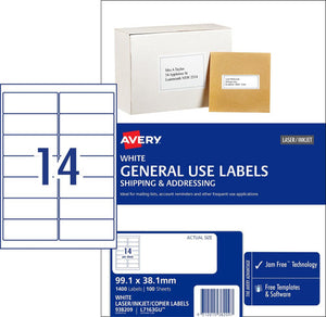 Avery White General Use Labels 938209 L7163GU 1400 Pack 14-Up | Highest-yield standard address label for inkjet and laser at very high volume