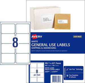Avery White General Use Labels 938207 L7165GU 800 Pack 8-Up | Larger-format label for binders, product descriptions and detailed address blocks