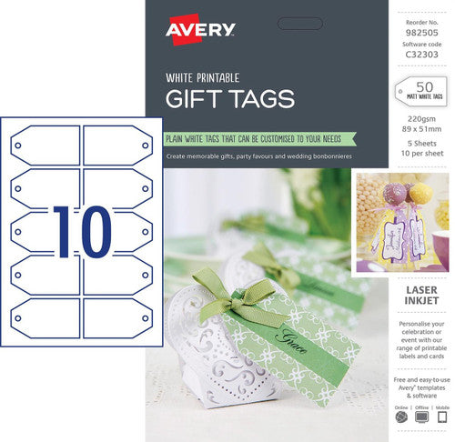 Avery Gift Tags C32303 50 Pack 89 x 51mm 10UP - image 1