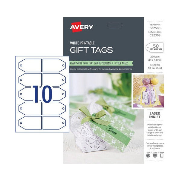 Avery Gift Tags C32303 50 Pack 89 x 51mm 10UP - image 1