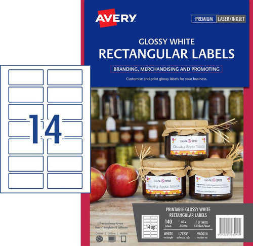 Avery Glossy White Rectangular Product Labels L7123 140 Pack 80x35mm - image 1