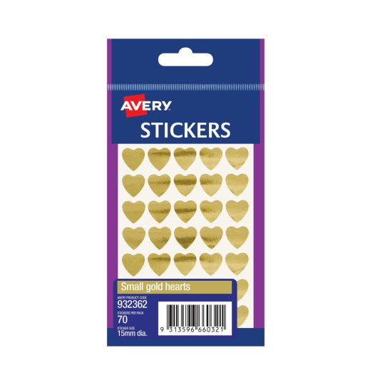 Avery 932362 gold small heart foil stickers, book pack of 70