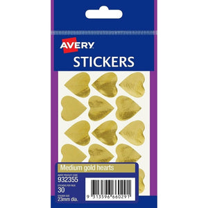 Avery Gold Medium Heart Stickers 932355 Pack 30 | Premium love symbol for luxury gift wrapping, upscale invitations and special occasion packaging