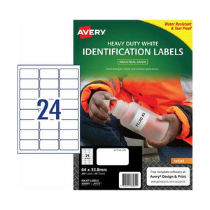 Avery Durable Heavy Duty Labels 936069 J4773 240 Pack 63.5x33.9mm 24-Up | High-yield compact weatherproof labels for tools, bins and warehouse items