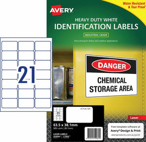 Avery Durable Heavy Duty Labels 959064 L7060 525pk 63.5x38.1mm 21-Up | Standard address size heavy duty for permanent outdoor asset labelling