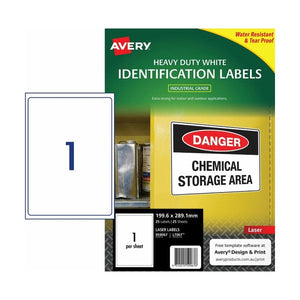 Avery Durable Heavy Duty Labels 959067 L7067 25pk 199.6x289.1mm 1-Up | Full A4-page heavy duty label for large equipment and outdoor asset identification