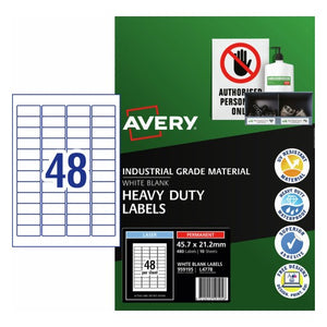 Avery Heavy Duty Permanent Laser Labels 959195 L4778 45.7x21.2mm 48-Up | Compact weatherproof label for cable identification and small equipment marking