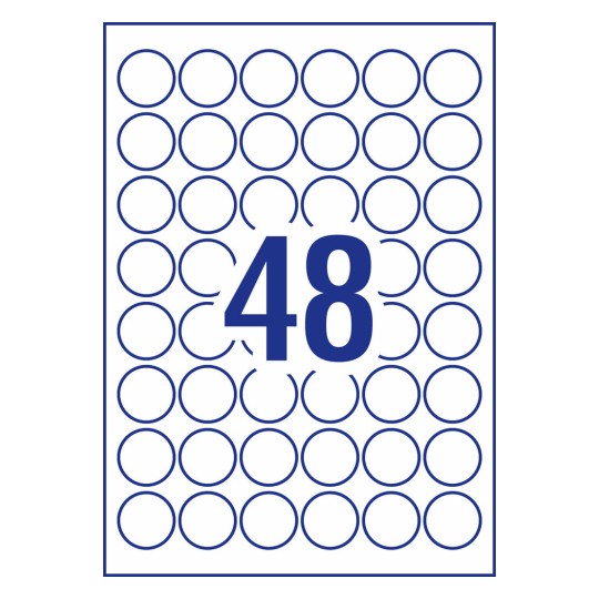 Dimension diagram of the Avery 30mm diameter round heavy duty label showing the circular 30mm size for laser printing