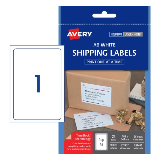 Avery 959406KT A6 international shipping labels, L7175, clip strip of 12 packs