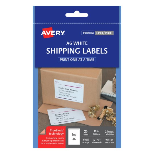 Avery 959406KT A6 international shipping labels, L7175, clip strip of 12 packs