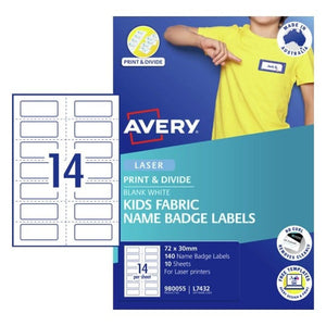 Avery Kids Print and Divide Fabric Name Badge Labels 980055 L7432 Box of 140 | Printable soft fabric name badges for children's events and school activities