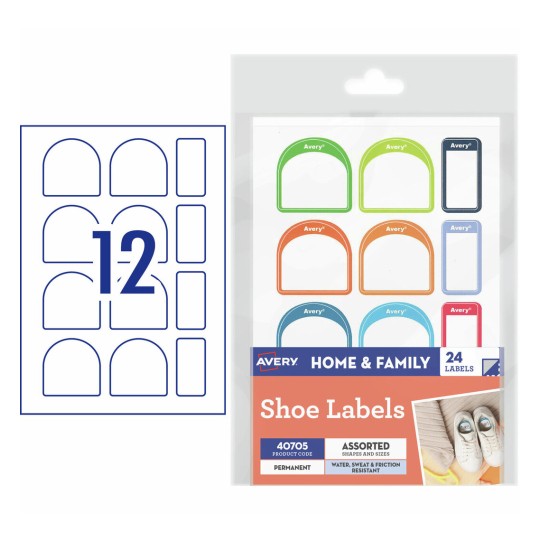 Avery 40705 kids assorted shoe labels, left and right, waterproof