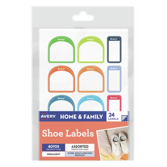 Avery 40705 kids assorted shoe labels, left and right, waterproof